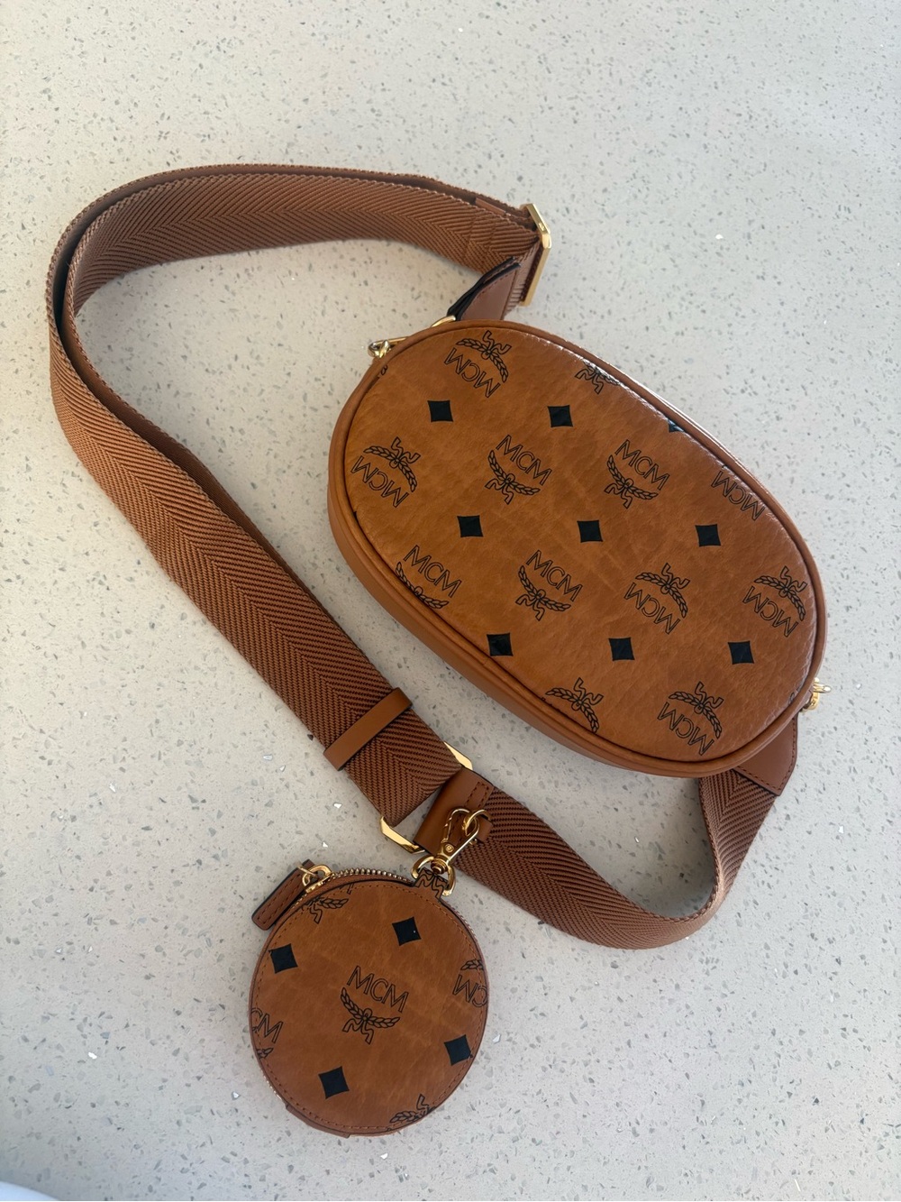 MCM Cognac Logo Visetos Oval Crossbody with Coin Pouch - Picture 5 of 8